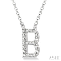 1/20 Ctw Initial 'B' Round Cut Diamond Pendant With Chain in 14K White Gold