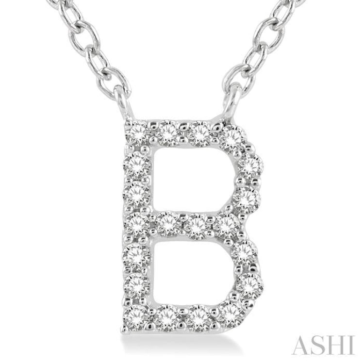 1/20 Ctw Initial 'B' Round Cut Diamond Pendant With Chain in 14K White Gold