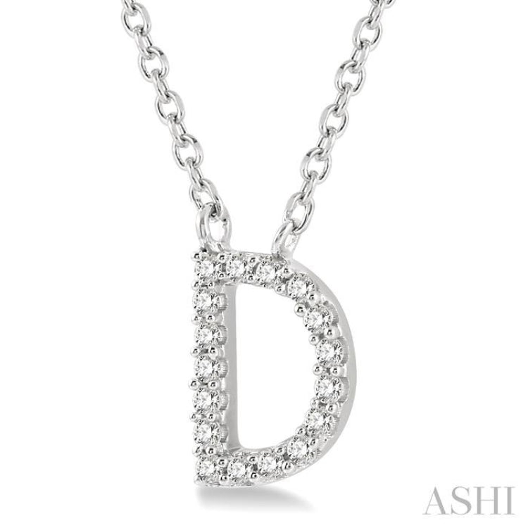 1/20 Ctw Initial 'D' Round Cut Diamond Pendant With Chain in 14K White Gold