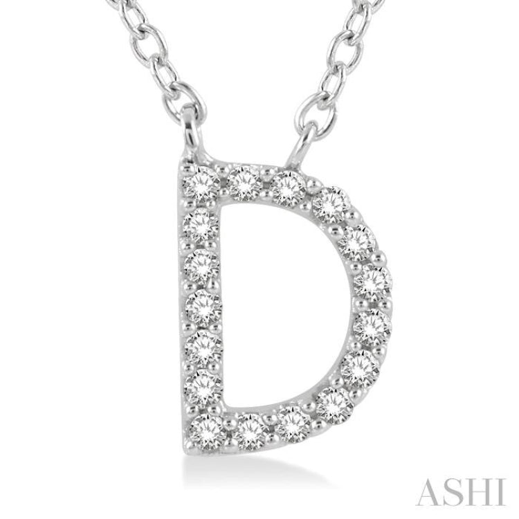 1/20 Ctw Initial 'D' Round Cut Diamond Pendant With Chain in 14K White Gold