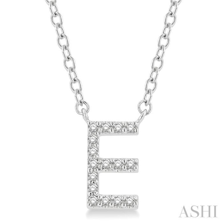 1/20 Ctw Initial 'E' Round Cut Diamond Pendant With Chain in 14K White Gold