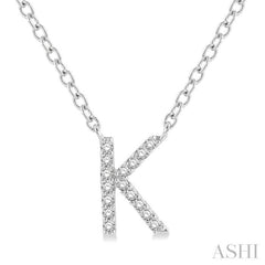 1/20 Ctw Initial 'K' Round Cut Diamond Pendant With Chain in 14K White Gold