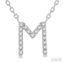 1/20 Ctw Initial 'M' Round Cut Diamond Pendant With Chain in 14K White Gold