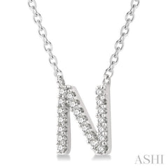 1/20 Ctw Initial 'N' Round Cut Diamond Pendant With Chain in 14K White Gold