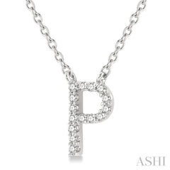 1/20 Ctw Initial 'P' Round Cut Diamond Pendant With Chain in 14K White Gold