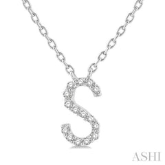 1/20 Ctw Initial 'S' Round Cut Diamond Pendant With Chain in 14K White Gold