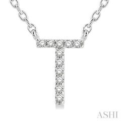 1/20 Ctw Initial 'T' Round Cut Diamond Pendant With Chain in 14K White Gold