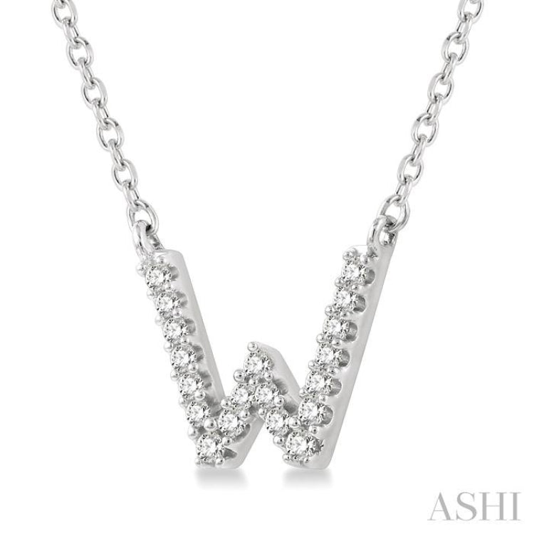 1/20 Ctw Initial 'W' Round Cut Diamond Pendant With Chain in 14K White Gold