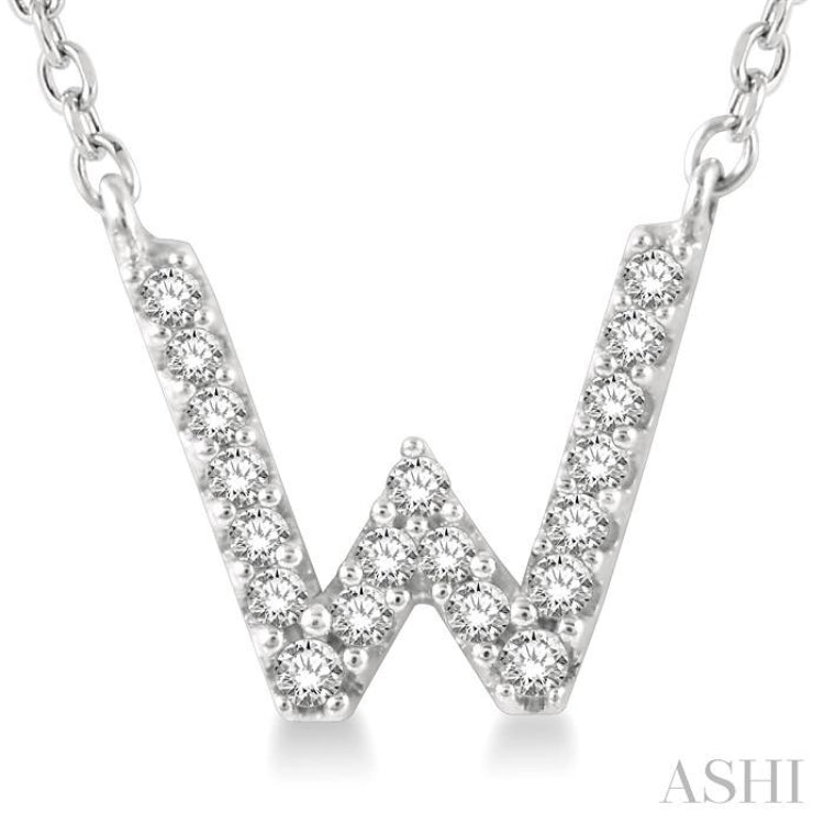 1/20 Ctw Initial 'W' Round Cut Diamond Pendant With Chain in 14K White Gold