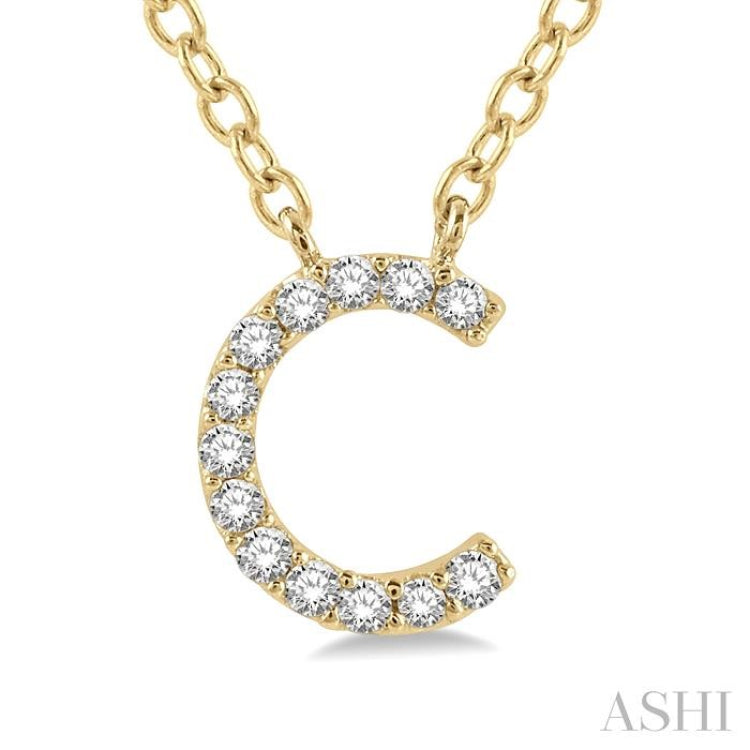 1/20 Ctw Initial 'C' Round Cut Diamond Pendant With Chain in 14K Yellow Gold