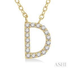 1/20 Ctw Initial 'D' Round Cut Diamond Pendant With Chain in 14K Yellow Gold