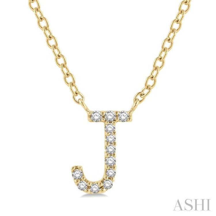 1/20 Ctw Initial 'J' Round Cut Diamond Pendant With Chain in 14K Yellow Gold