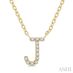 1/20 Ctw Initial 'J' Round Cut Diamond Pendant With Chain in 14K Yellow Gold