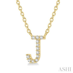 1/20 Ctw Initial 'J' Round Cut Diamond Pendant With Chain in 14K Yellow Gold