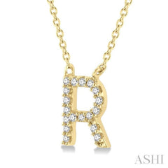 1/20 Ctw Initial 'R' Round Cut Diamond Pendant With Chain in 14K Yellow Gold