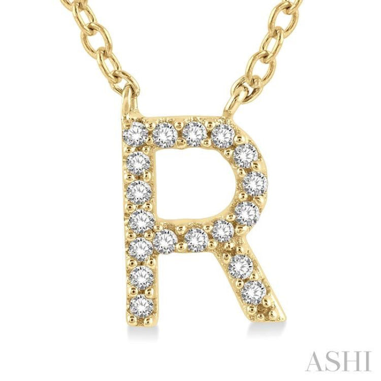 1/20 Ctw Initial 'R' Round Cut Diamond Pendant With Chain in 14K Yellow Gold