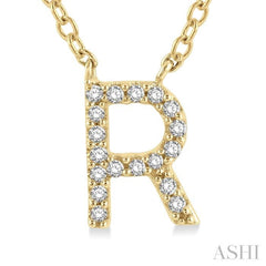 1/20 Ctw Initial 'R' Round Cut Diamond Pendant With Chain in 14K Yellow Gold