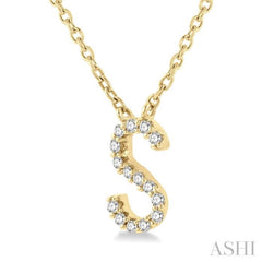 1/20 Ctw Initial 'S' Round Cut Diamond Pendant With Chain in 14K Yellow Gold