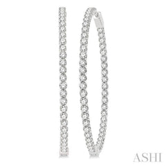 7 Ctw Inside-Out Round Cut Diamond 2-Inch Hoop Earrings in 14K White Gold