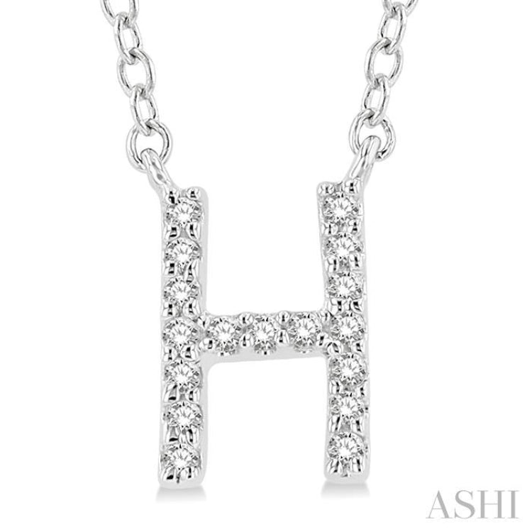 1/20 Ctw Initial 'H' Round Cut Diamond Pendant With Chain in 14K White Gold