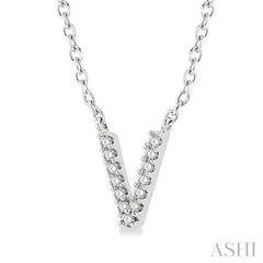 1/20 Ctw Initial 'V' Round Cut Diamond Pendant With Chain in 14K White Gold