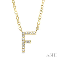 1/20 Ctw Initial 'F' Round Cut Diamond Pendant With Chain in 14K Yellow Gold