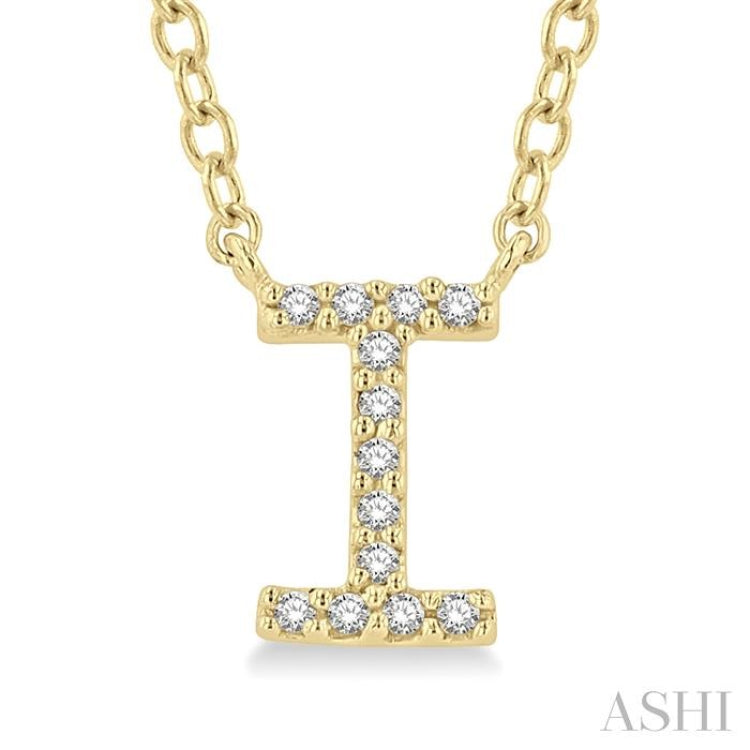 1/20 Ctw Initial 'I' Round Cut Diamond Pendant With Chain in 14K Yellow Gold