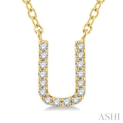 1/20 Ctw Initial 'U' Round Cut Diamond Pendant With Chain in 14K Yellow Gold