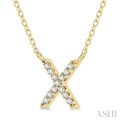 1/20 Ctw Initial 'X' Round Cut Diamond Pendant With Chain in 14K Yellow Gold