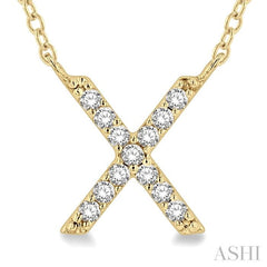 1/20 Ctw Initial 'X' Round Cut Diamond Pendant With Chain in 14K Yellow Gold