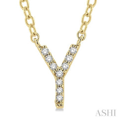 1/20 Ctw Initial 'Y' Round Cut Diamond Pendant With Chain in 14K Yellow Gold