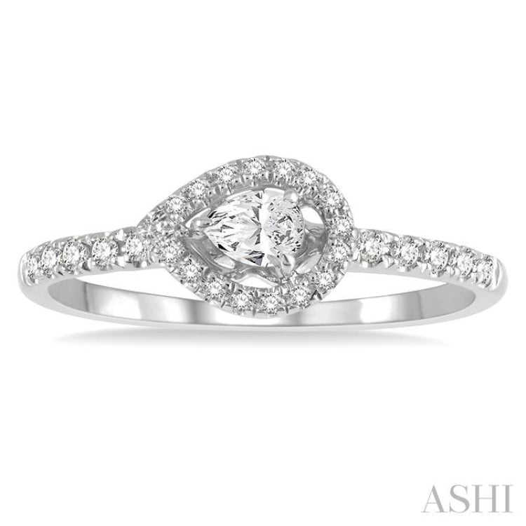 1/4 Ctw Round and Pear Cut Diamond Petite Fashion Ring in 14K White Gold