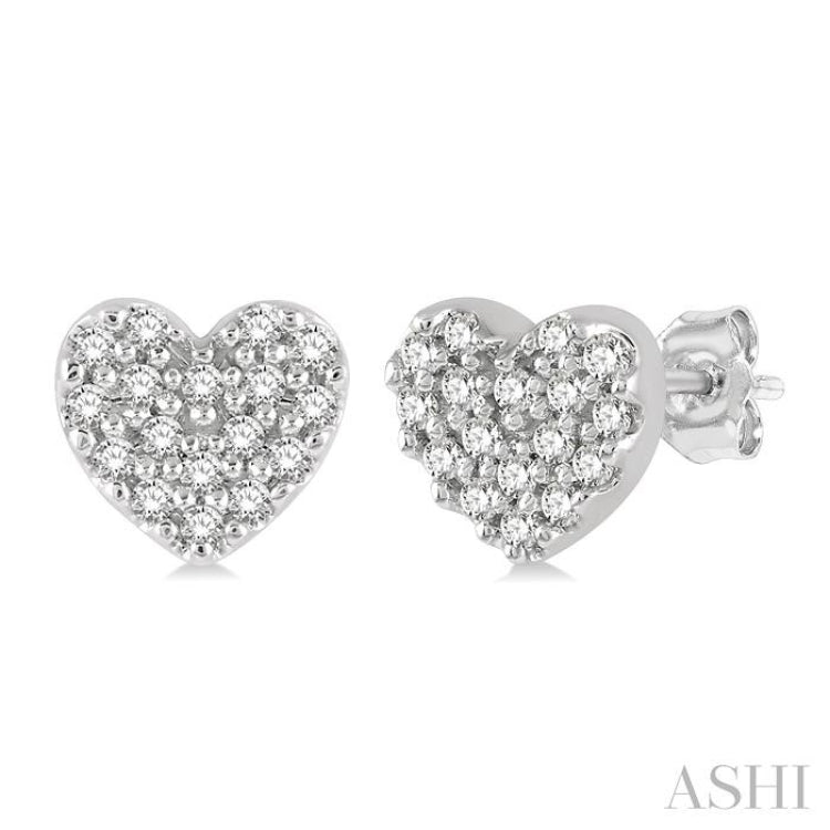 1/10 Ctw Heart Charm Round Cut Diamond Petite Fashion Earring in 14K White Gold