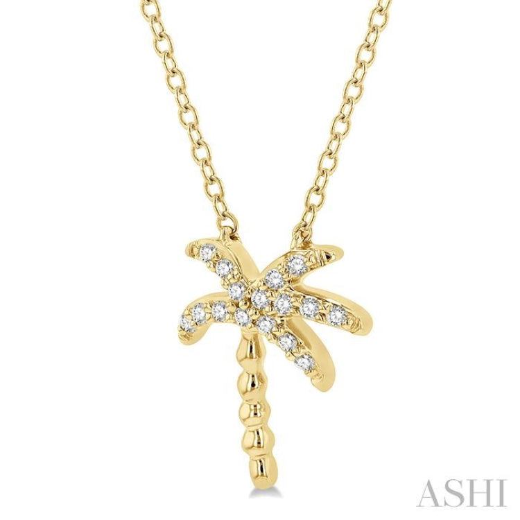 1/10 ctw Palm Tree Round Cut Diamond Petite Fashion Pendant With Chain in 14K Yellow Gold