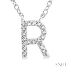 1/20 Ctw Initial 'R' Round Cut Diamond Pendant With Chain in 14K White Gold