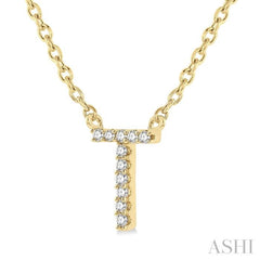 1/20 Ctw Initial 'T' Round Cut Diamond Pendant With Chain in 14K Yellow Gold