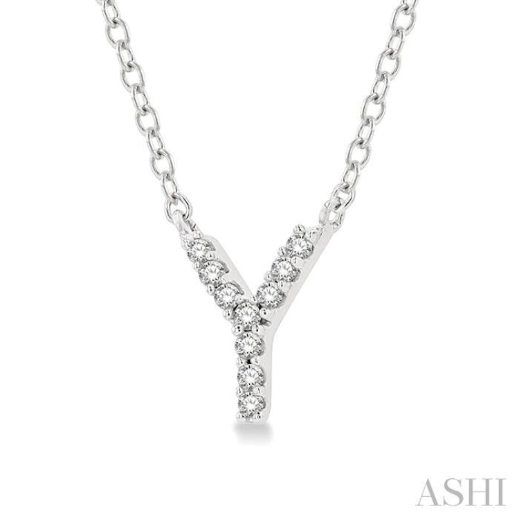 1/20 Ctw Initial 'Y' Round Cut Diamond Pendant With Chain in 14K White Gold