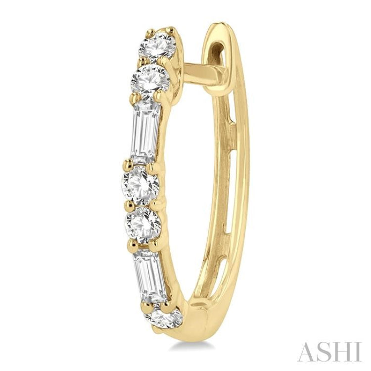 1/3 ctw Baguette and Single Cut Diamond Petite Huggies in 14K Yellow Gold