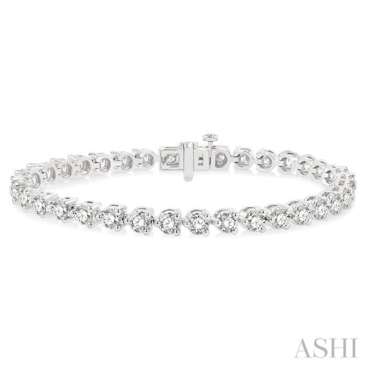 7.00 ctw Tri-Prong Round Cut Diamond Tennis Bracelet in 14K White Gold