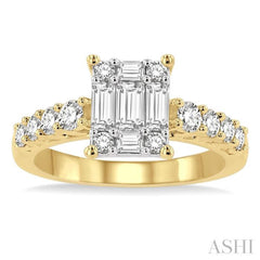 1.00 ctw Fusion Baguette and Round Cut Diamond Engagement Ring in 14K Yellow and White gold