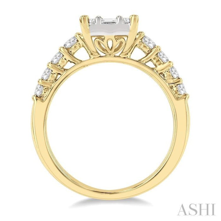 1.00 ctw Fusion Baguette and Round Cut Diamond Engagement Ring in 14K Yellow and White gold