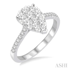 3/4 Ctw Pear Shape Diamond Lovebright Ring in 14K White Gold