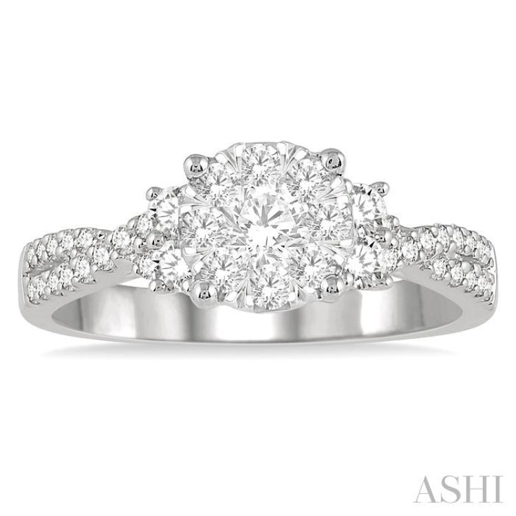 3/4 Ctw Crossed Split Shank Lovebright Diamond Cluster Ring in 14K White Gold