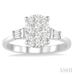 5/8 ctw Oval Shape Lovebright Baguette and Round Cut Diamond Cluster Ring in 14K White Gold