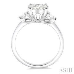 5/8 ctw Oval Shape Lovebright Baguette and Round Cut Diamond Cluster Ring in 14K White Gold