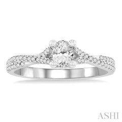 1/2 ctw Split Criss Cross Round & Oval Cut Diamond Engagement Ring With 1/3 ctw Oval Cut Center Stone in 14K White Gold