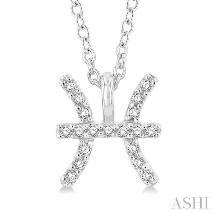 1/20 Ctw Pisces Round Cut Diamond Zodiac Pendant With Chain in 10K White Gold