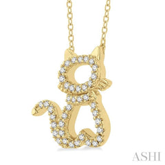 1/6 ctw Cat Shape Petite Round Cut Diamond Fashion Pendant With Chain in 10K Yellow Gold