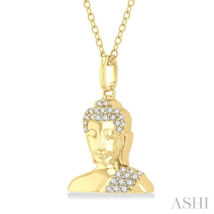 1/8 Ctw Buddha Petite Round Cut Diamond Fashion Pendant With Chain in 10K Yellow Gold