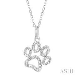 1/6 ctw Open Dog Paw Petite Round Cut Diamond Fashion Pendant With Chain in 10K White Gold